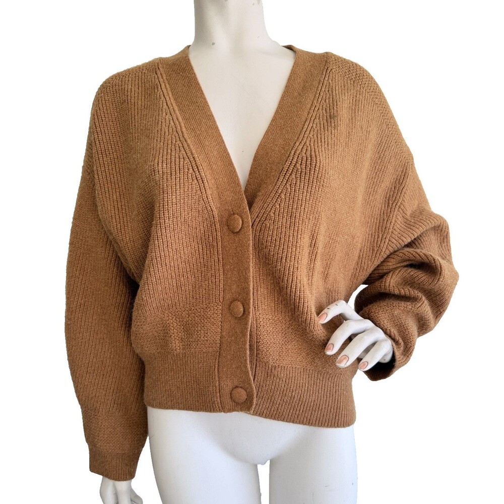 7 FOR ALL MANKIND Cardigan Sweater Brown Ribbed Oversized Slouchy Long Sleeve L